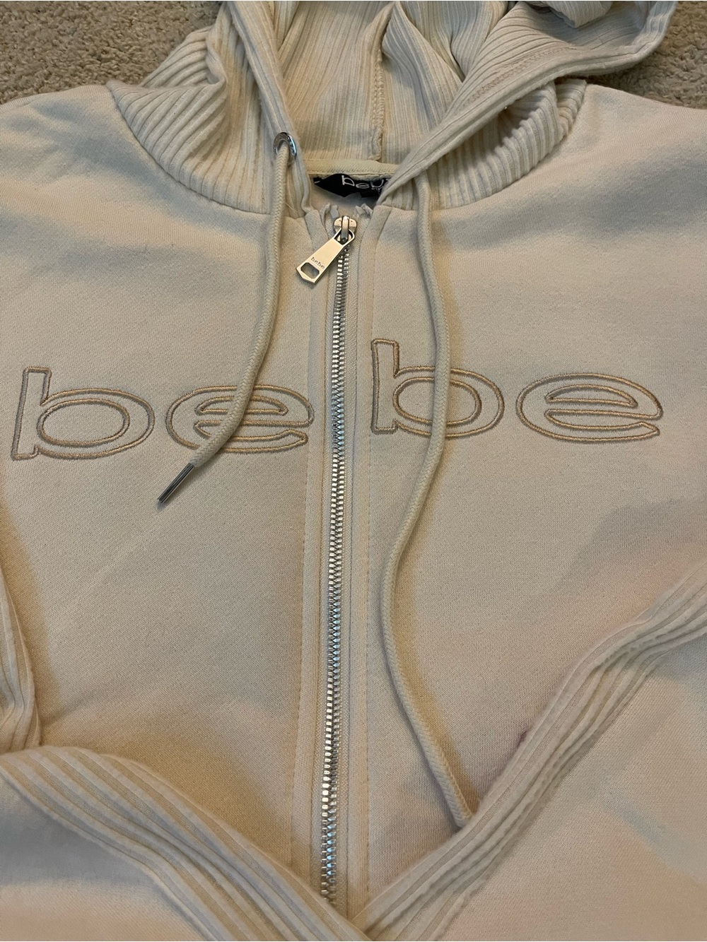 bebe Ivory Zip Hoodie with Rib Inserts 3X NWT